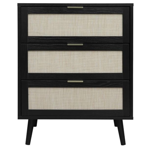 Rattan 3 Drawer Nightstand