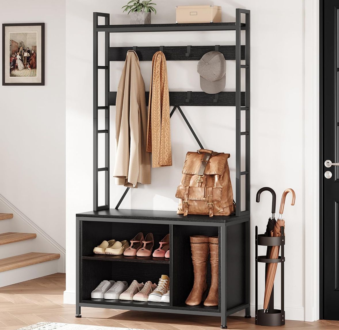 Hall tree with coat rack