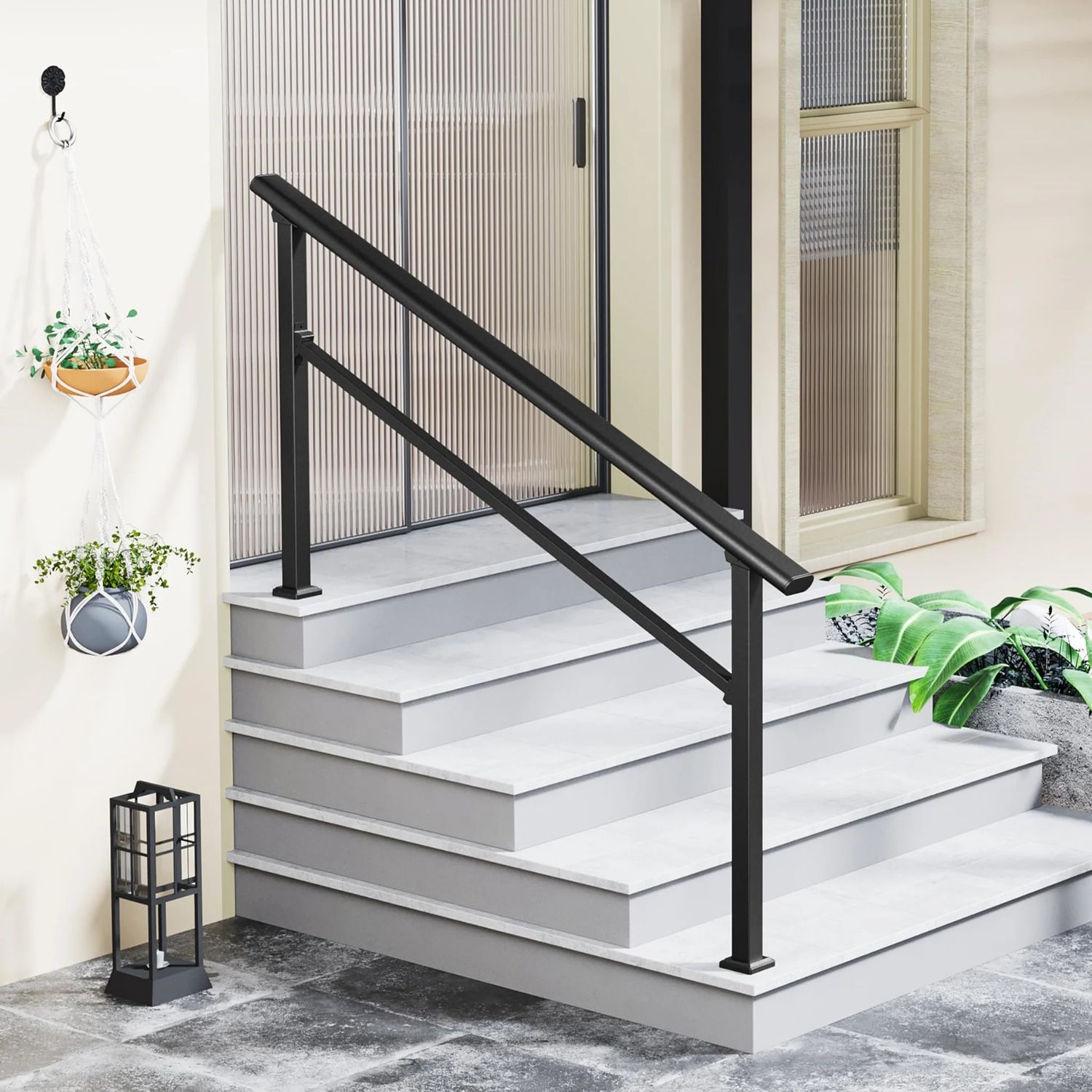 Outdoor Stair Railing, Fits for 4-5 Steps Handrail in Aluminium Alloy