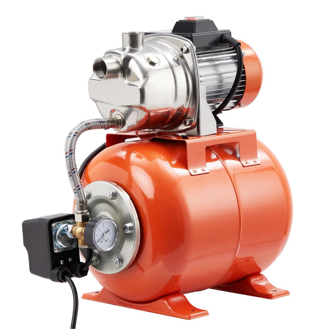 Shallow well pump with pressure tank 1HP