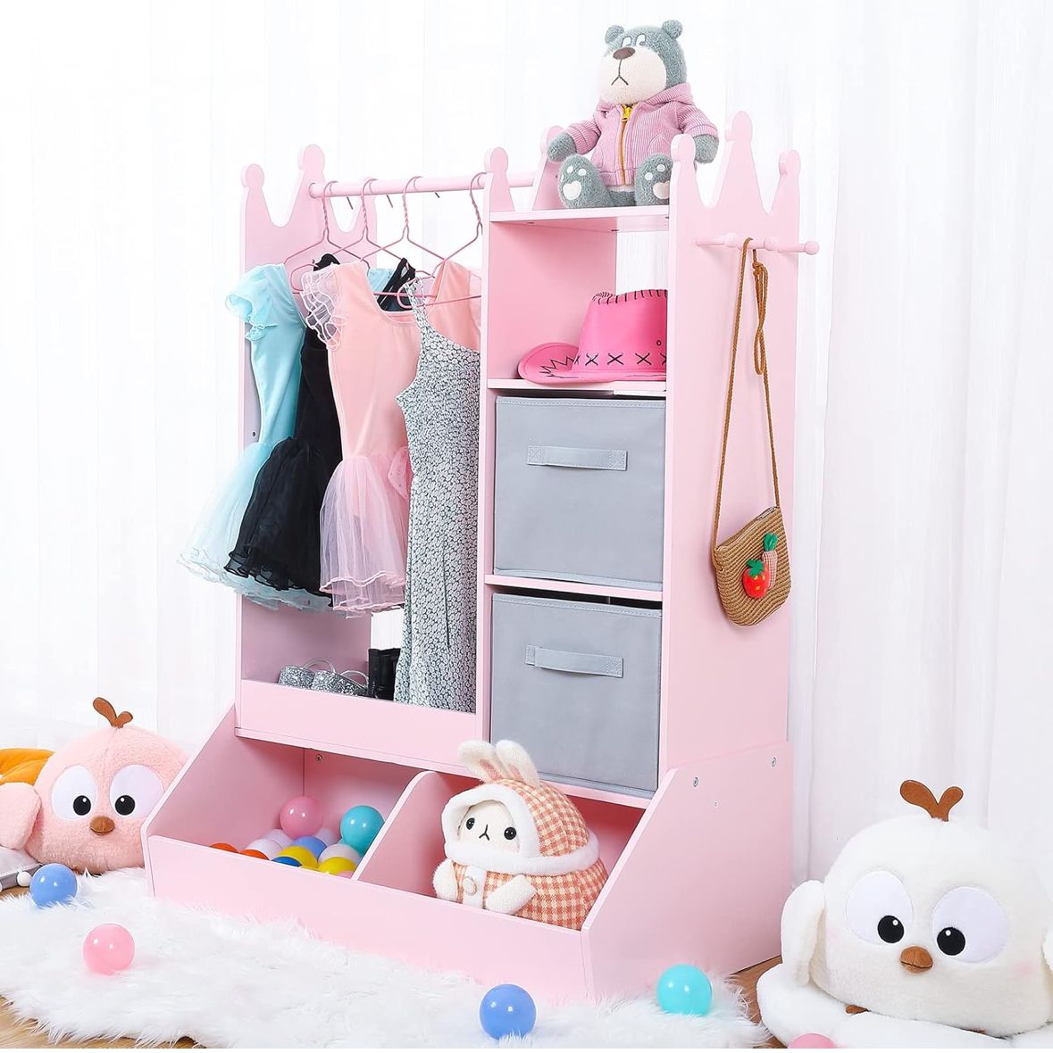 Girls dress up storage with light