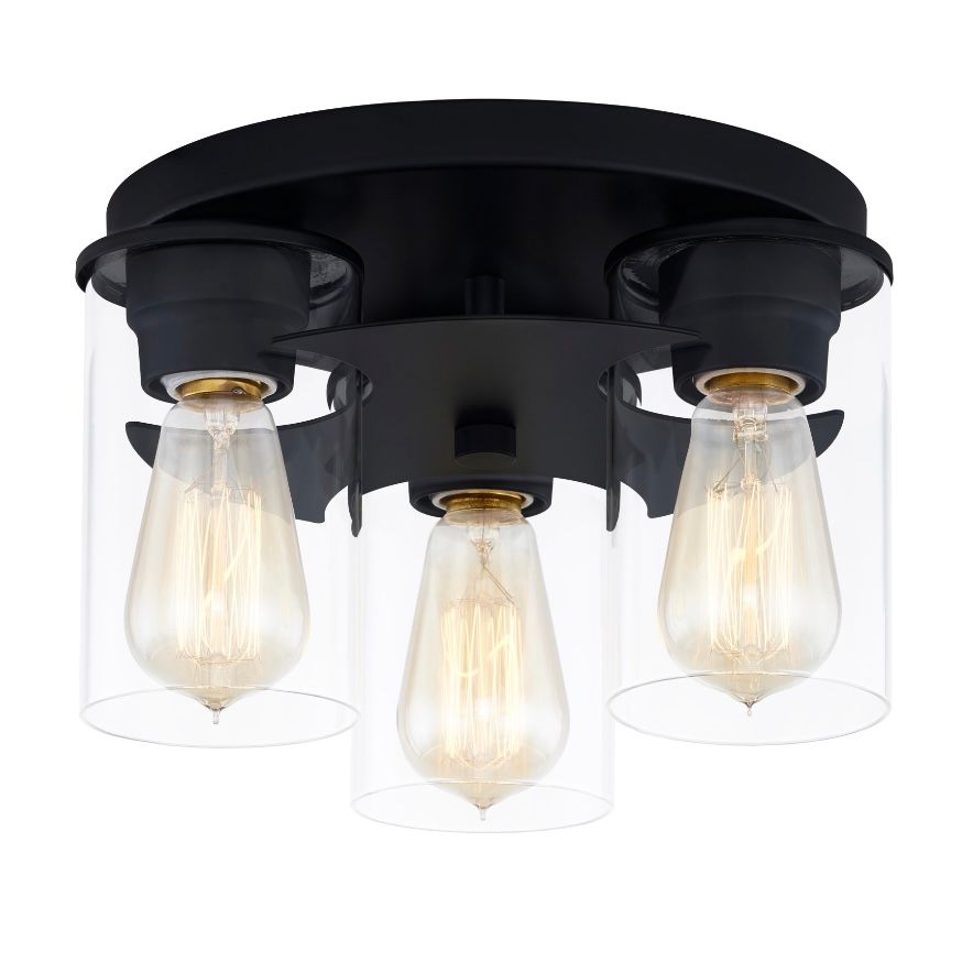 3-Light Matte Black Flush Mount Light
