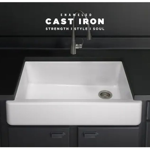 Kohler 35”x21.56” White Cast Iron Single Bowl Kitchen Sink