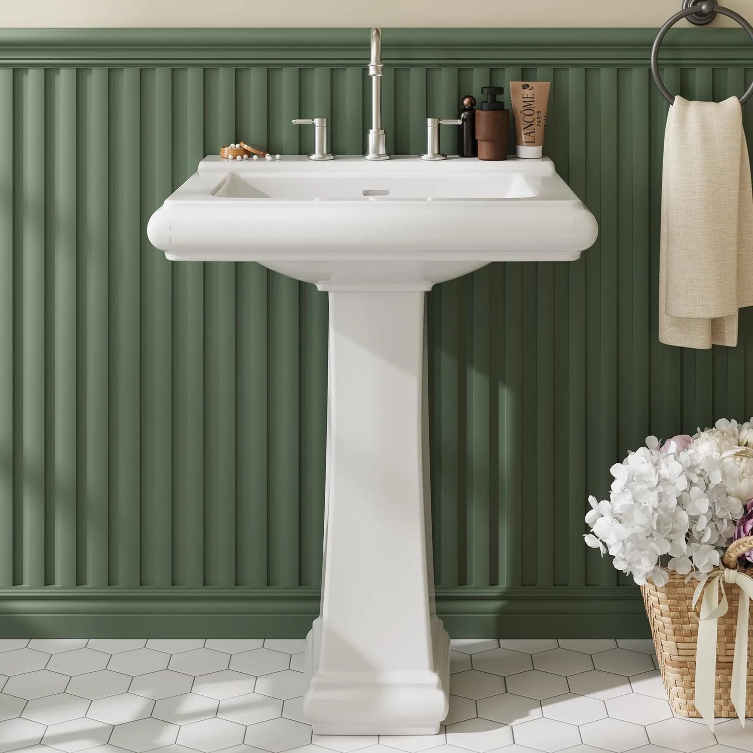 Modern White Ceramic Pedestal Bathroom Sink