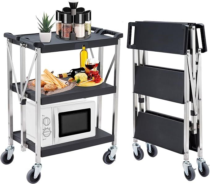 3-Shelf Foldable Service Cart, 330Lbs