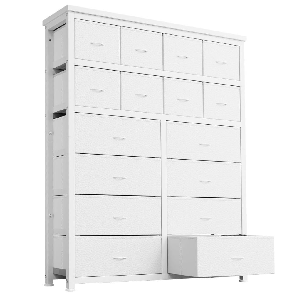 16-Drawer White Fabric Dresser