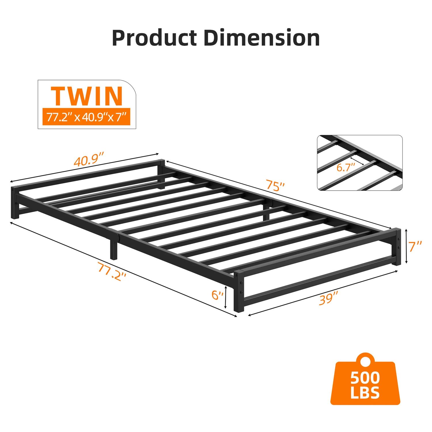 6 Inch Twin Size Metal Platform Bed Frame