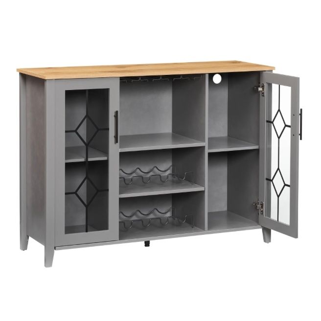 Wine Bar Cabinet with LED Light (Dark Grey)