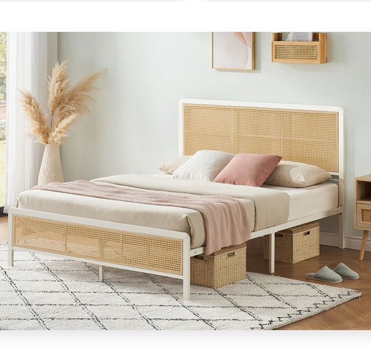 Rattan bed frame white - FULL