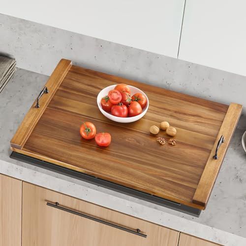 30 x 22 Inch Acacia Wood Noodle Board Stove Cover with Handles