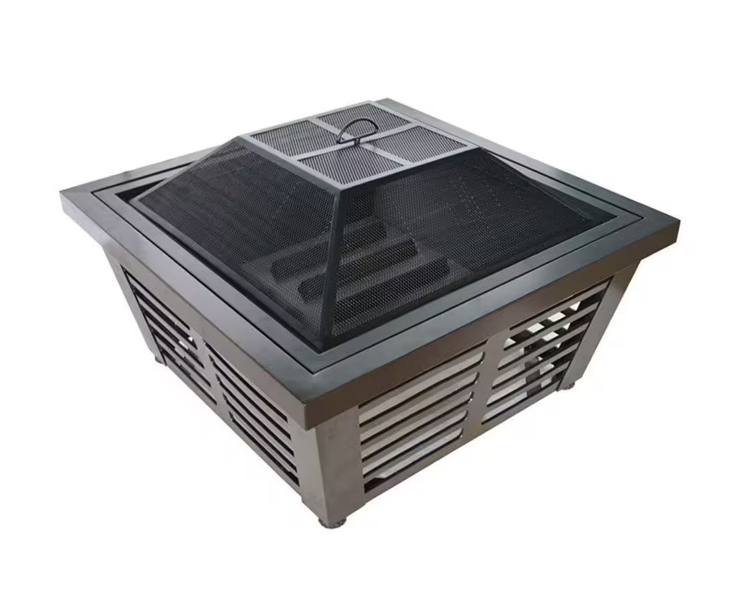 Hudson 34 in. x 23 in. Square Steel Wood Fire Pit in Wenge with Cover
