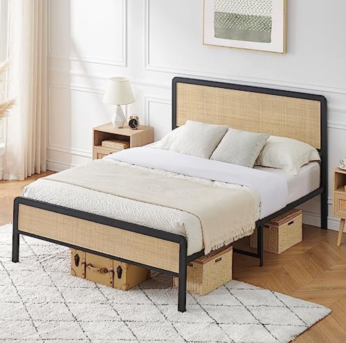 Black rattan metal  bed frame FULL