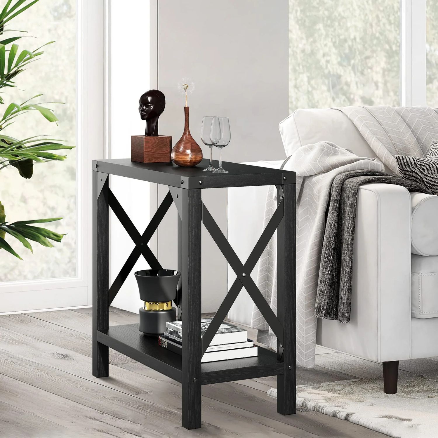 Farmhouse End Table for Small Spaces Narrow Side