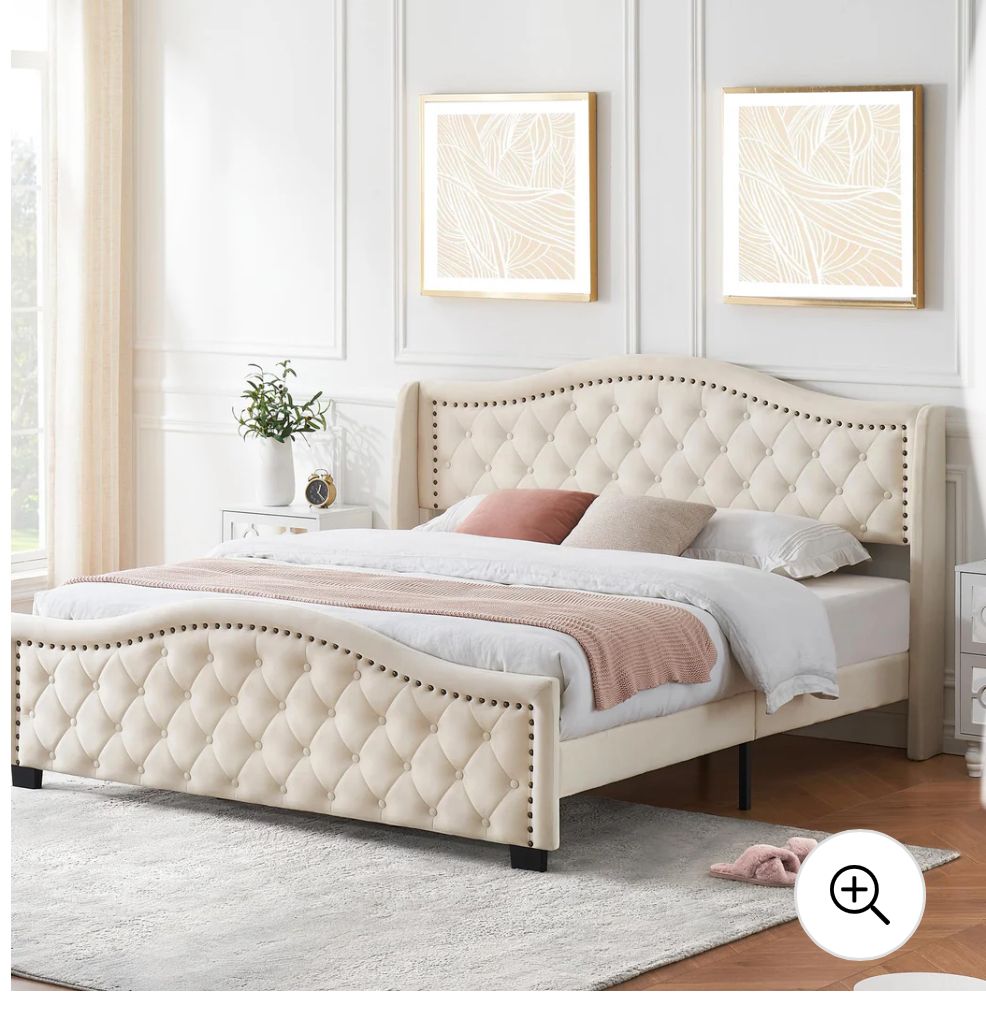 KNG SIZE platform bed frame - white wingback