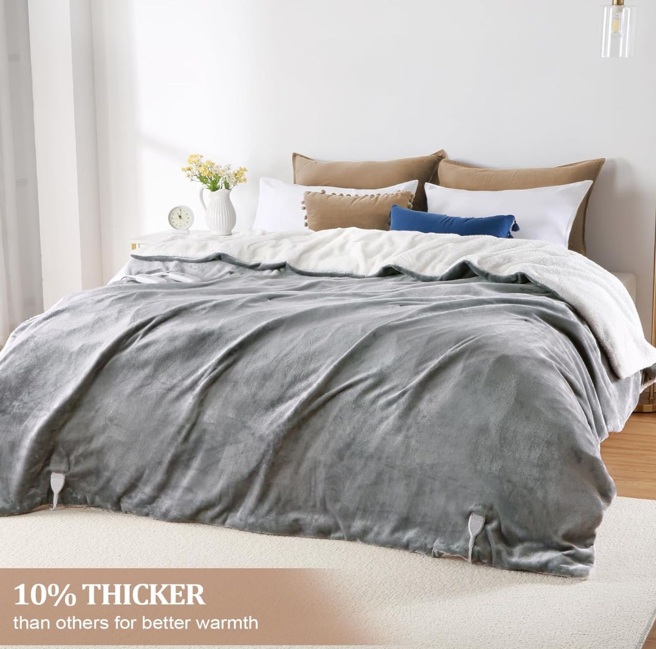 CAROMIO Electric Blanket King Size 90" x 100“ Grey