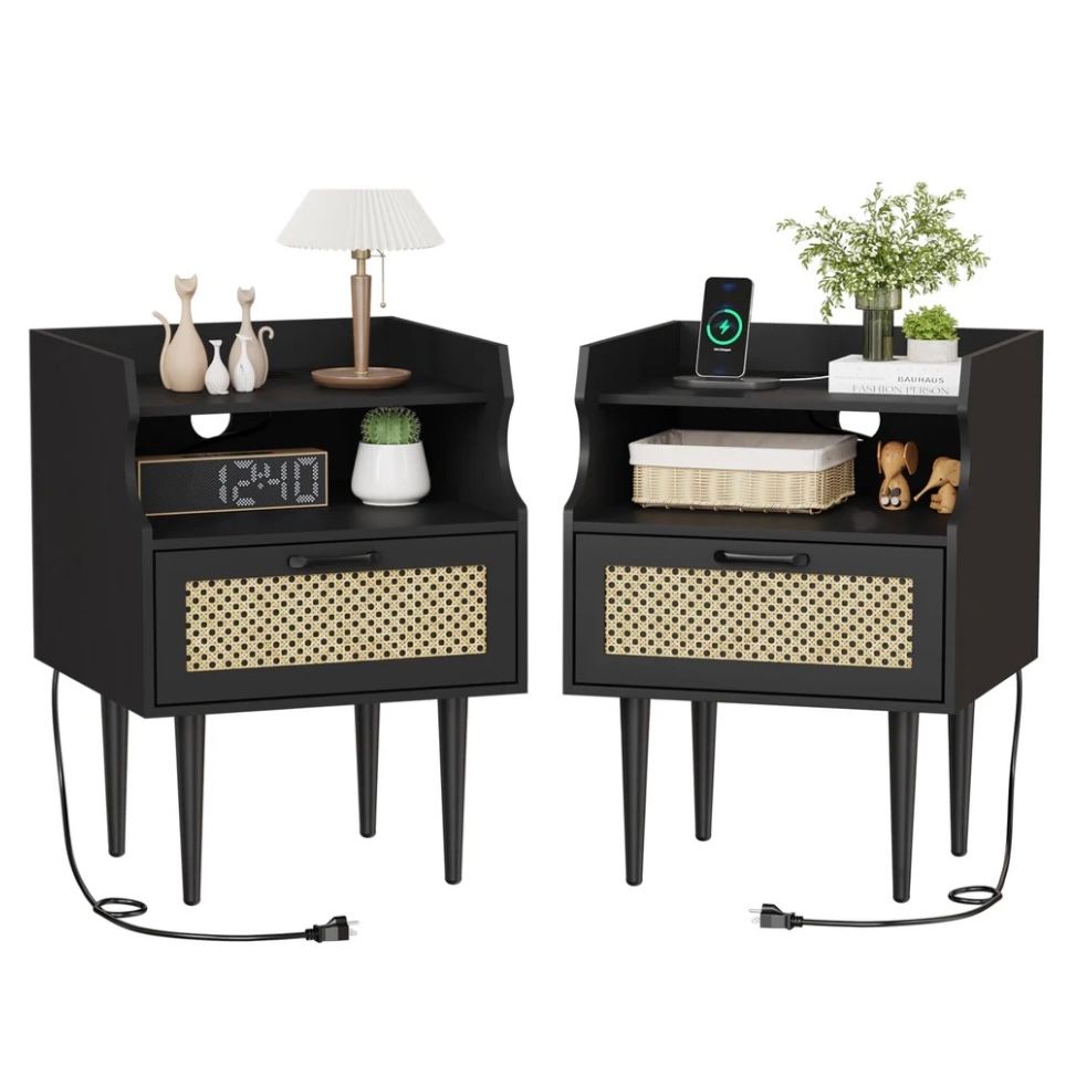 Rattan Nightstand Set of 2