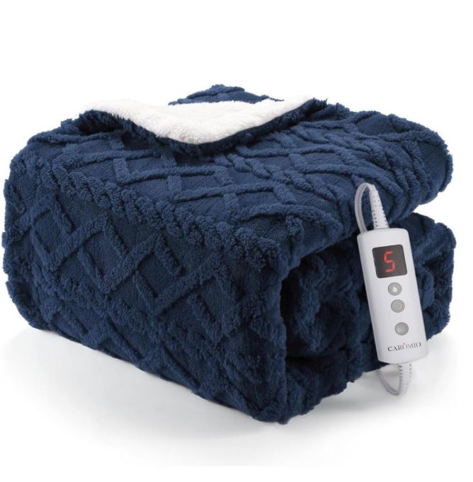 Sherpa heated throw 50”x60” blue/white