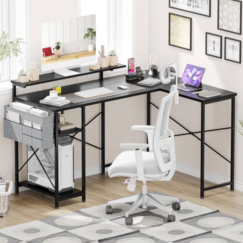L-Shaped Desk with Power Outlet