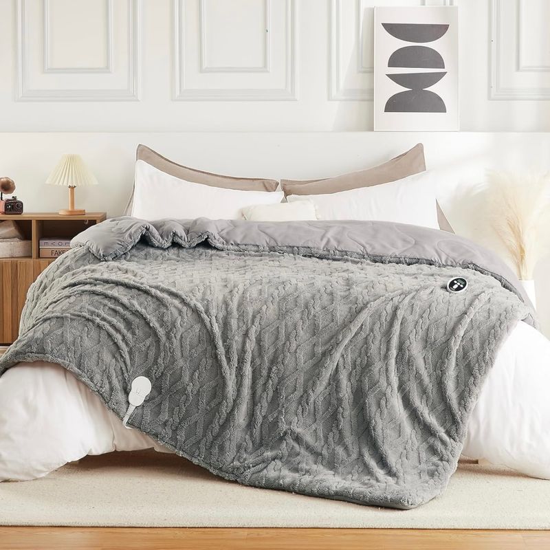 Heated Comforter Blanket Grey Queen 90" x 90"
