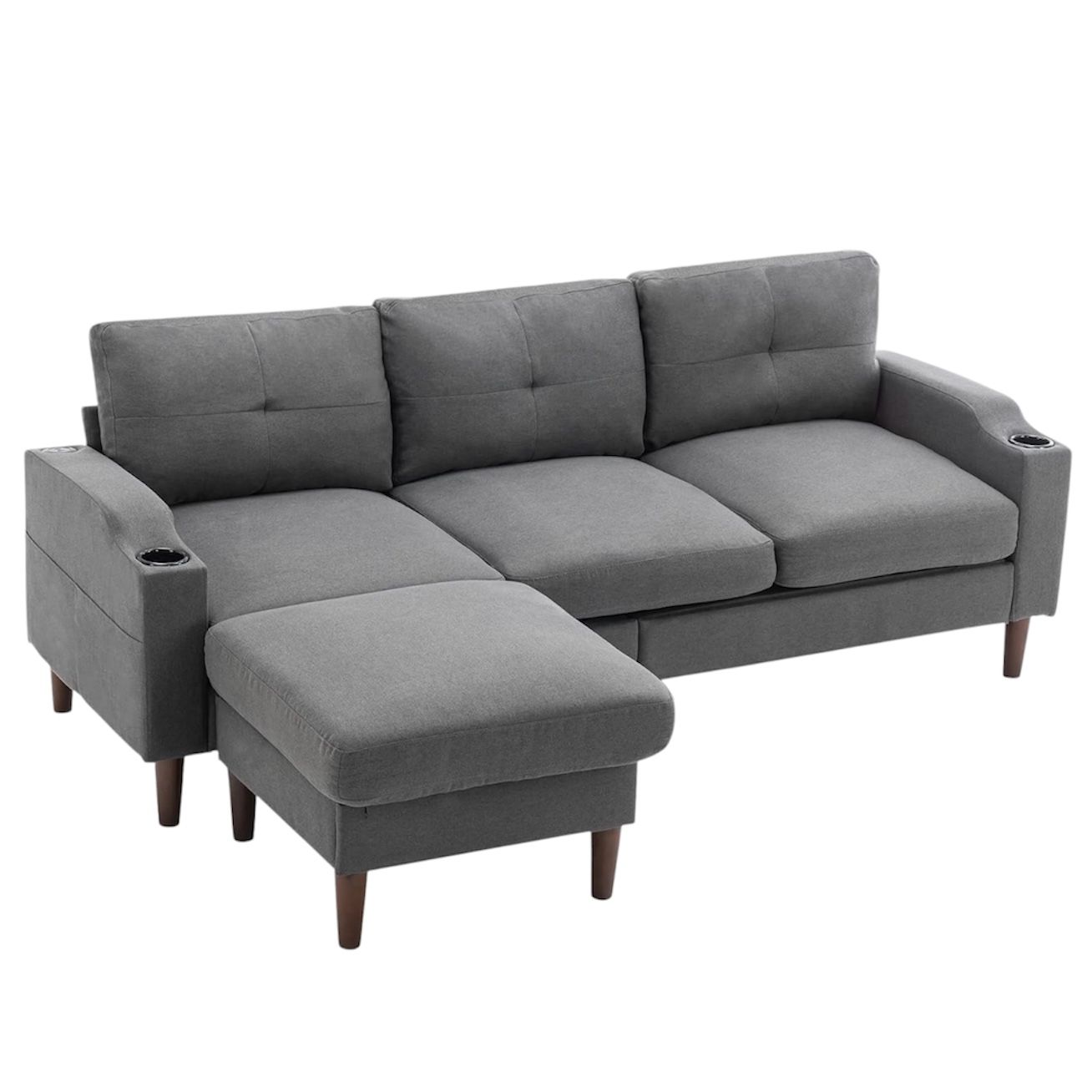 L-Shape Sectional Couch with USB Port and Cup Holder