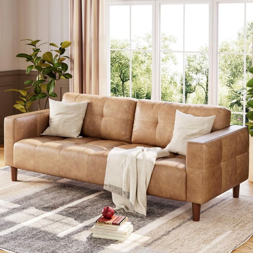 83.1 Inches Faux Leather Sofa Couch