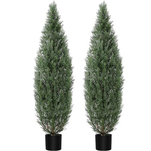 5ft Artificial Cedar Topiary Trees Set of 2