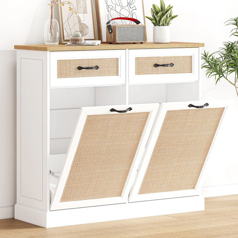Rattan Tilt Out Trash Cabinet