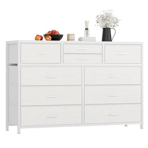 Wide 10 Drawer Fabric Dresser
