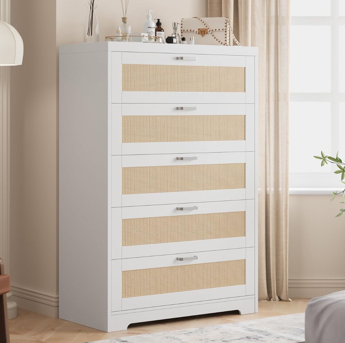 5 drawer dresser - white/rattan