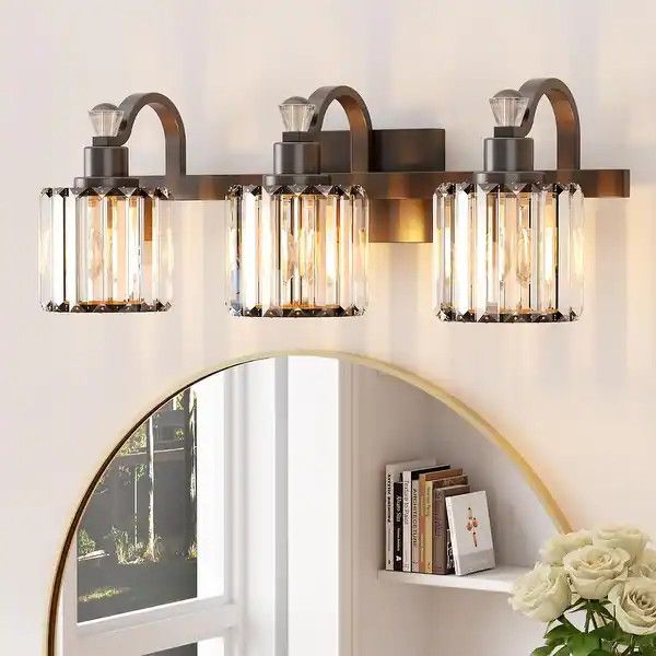 Crystal Black Bathroom Vanity Light 3 Light Modern Bathroom