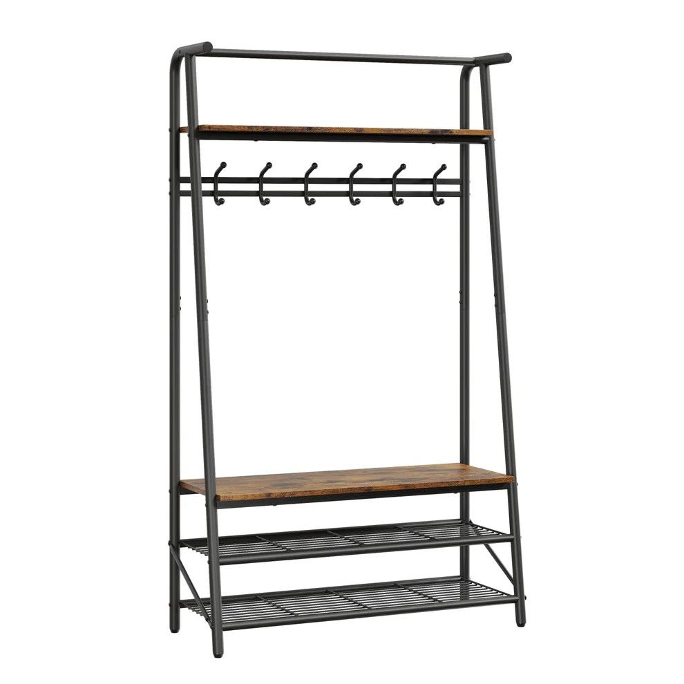 4-in-1 Hall Tree Coat Rack Shoe Bench