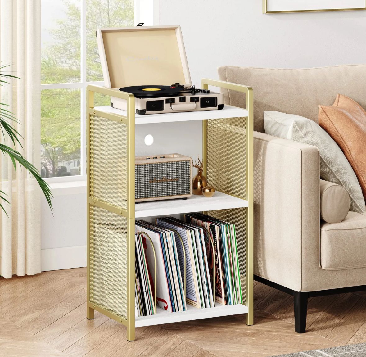 Record player stand -white/gold