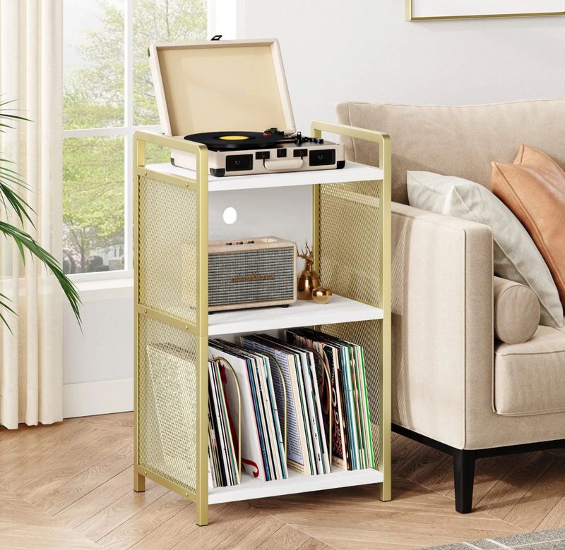 Record player stand -white/gold