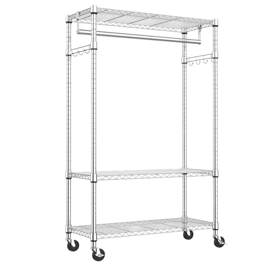 Rolling Garment Rack 3 Tiers Adjustable Wire Shelving