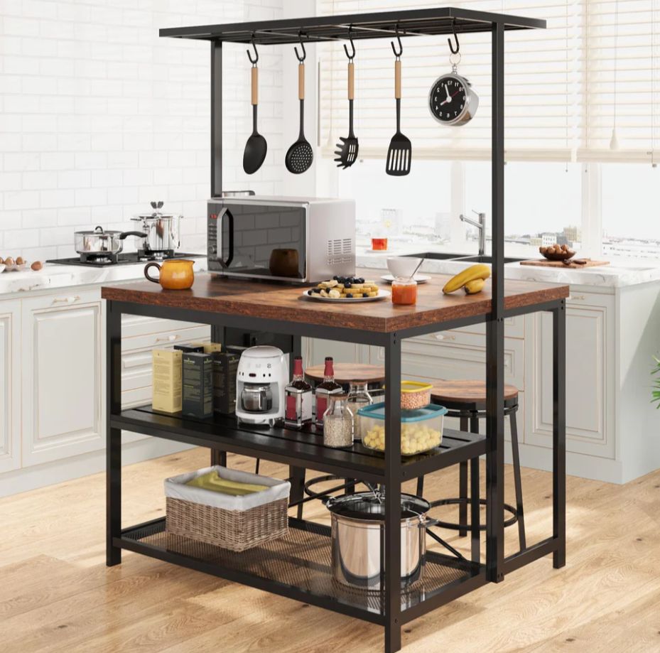 Kitchen island bakers rack