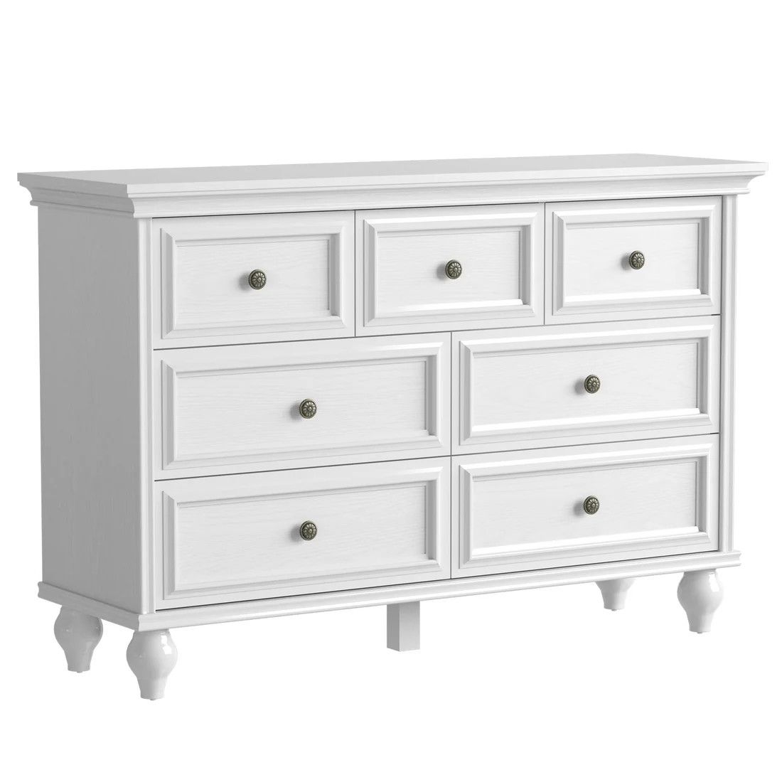 7 Drawer Vintage Dresser, White