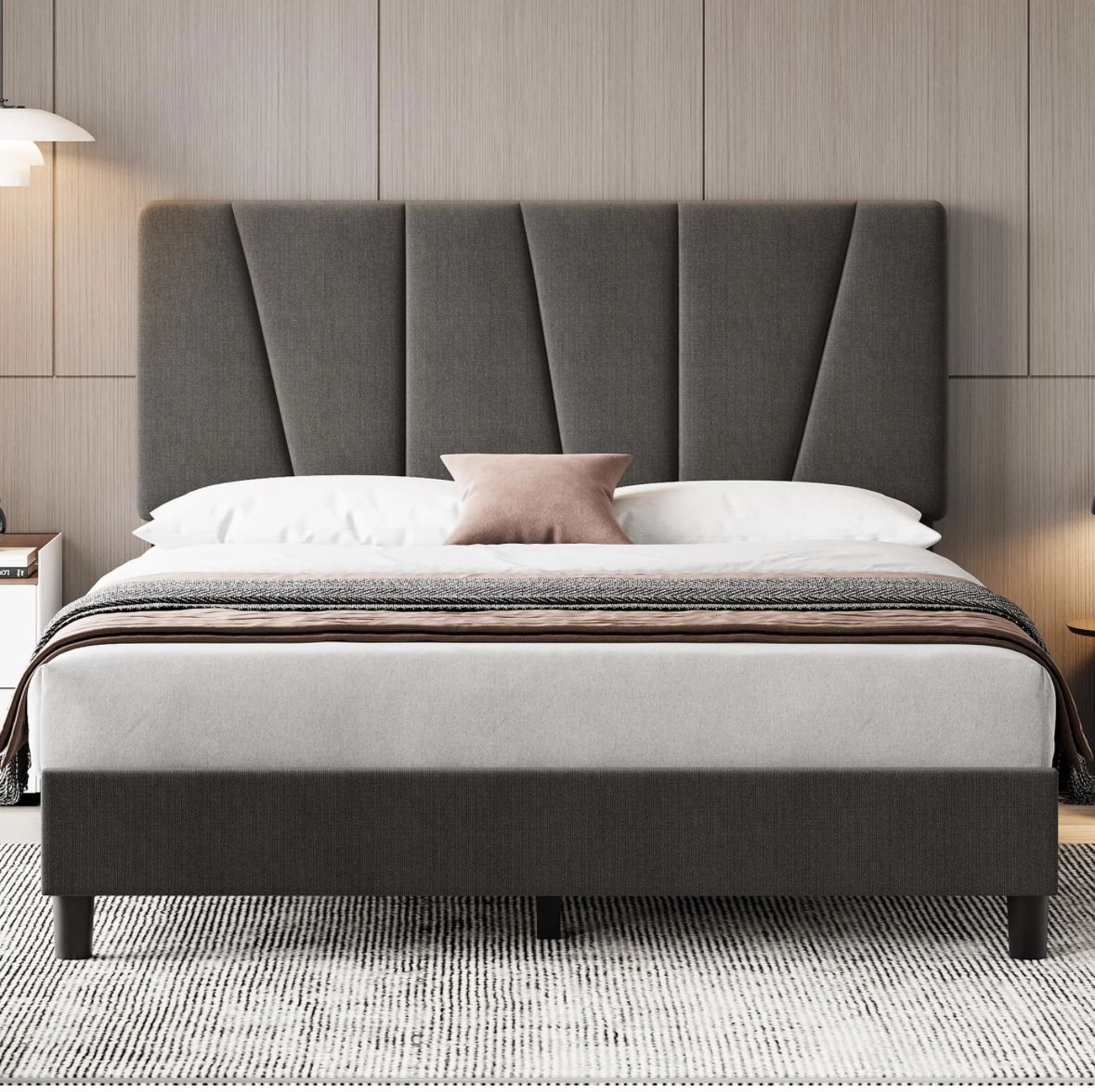 Queen size platform bed with headboard