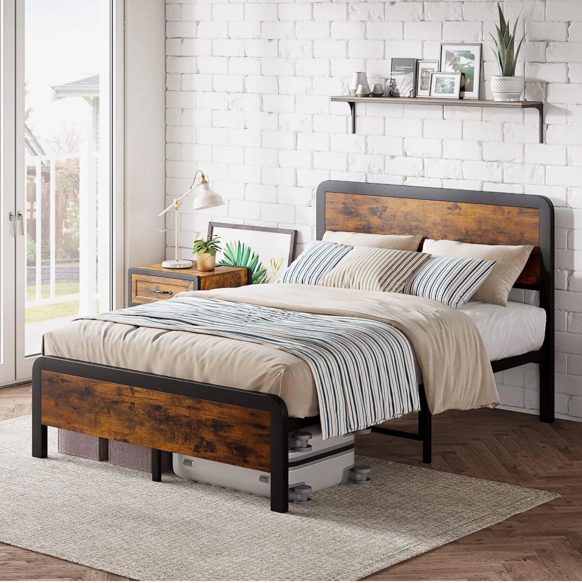 Queen metal platform bed with head board &amp; footboard