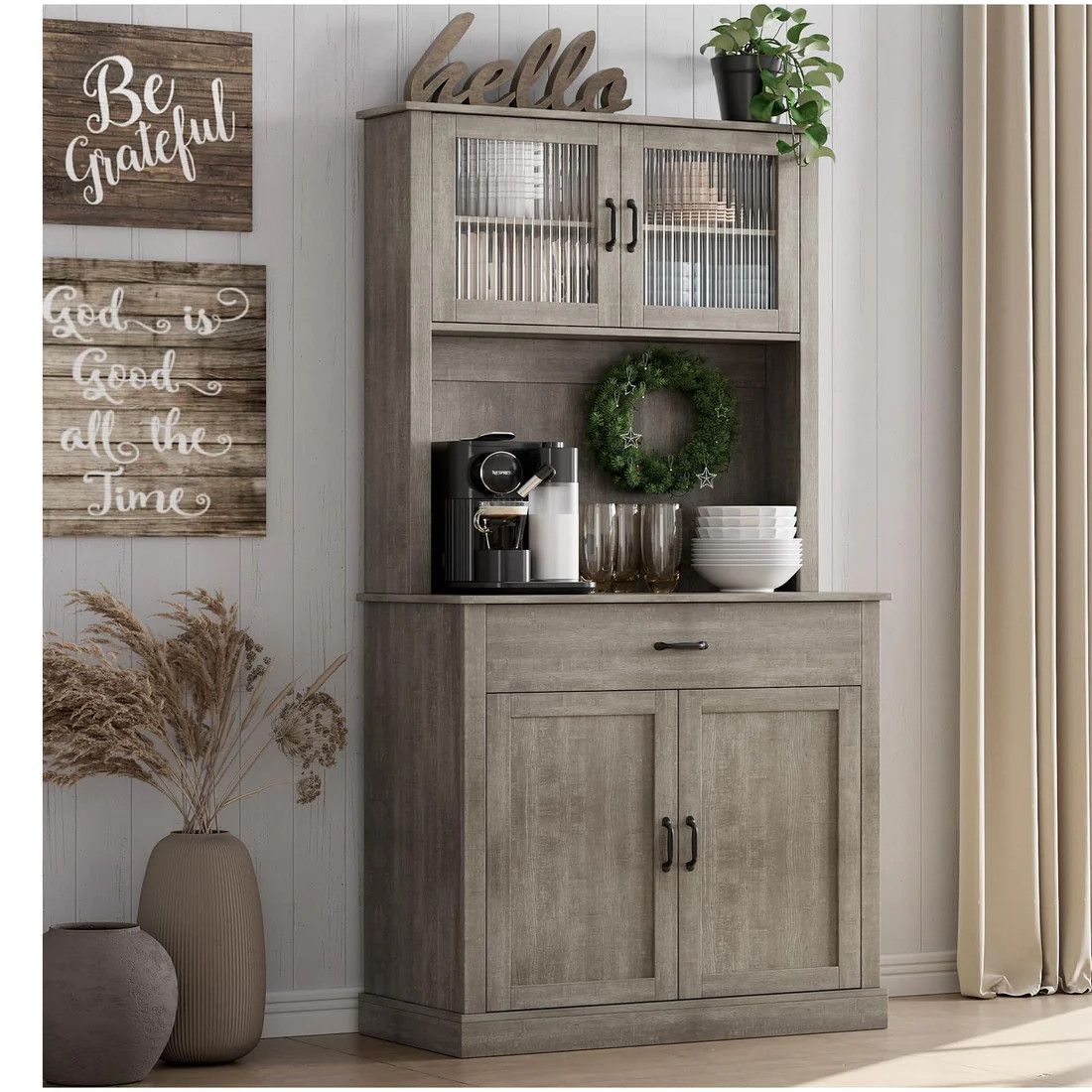 Kitchen Pantry Cabinet with Doors and Shelves