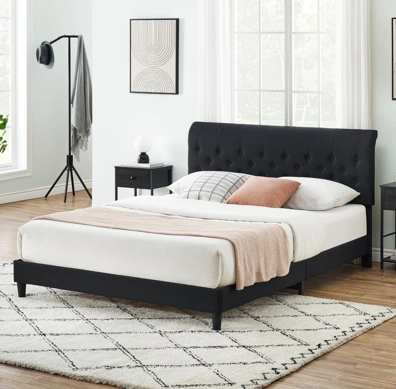 Twin bed frame with headboard - black