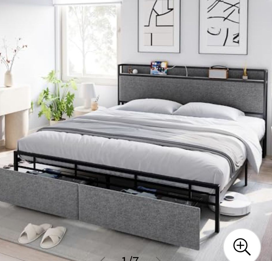 FULL size platform bed frame With drawers- gray