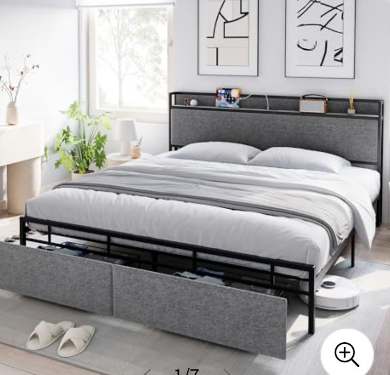 FULL size platform bed frame With drawers- gray