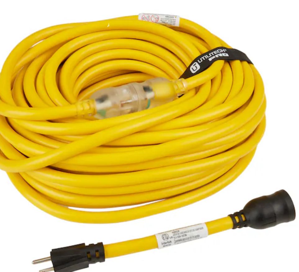100ft 20 amp extension cord with 15 amp pigtail adapter