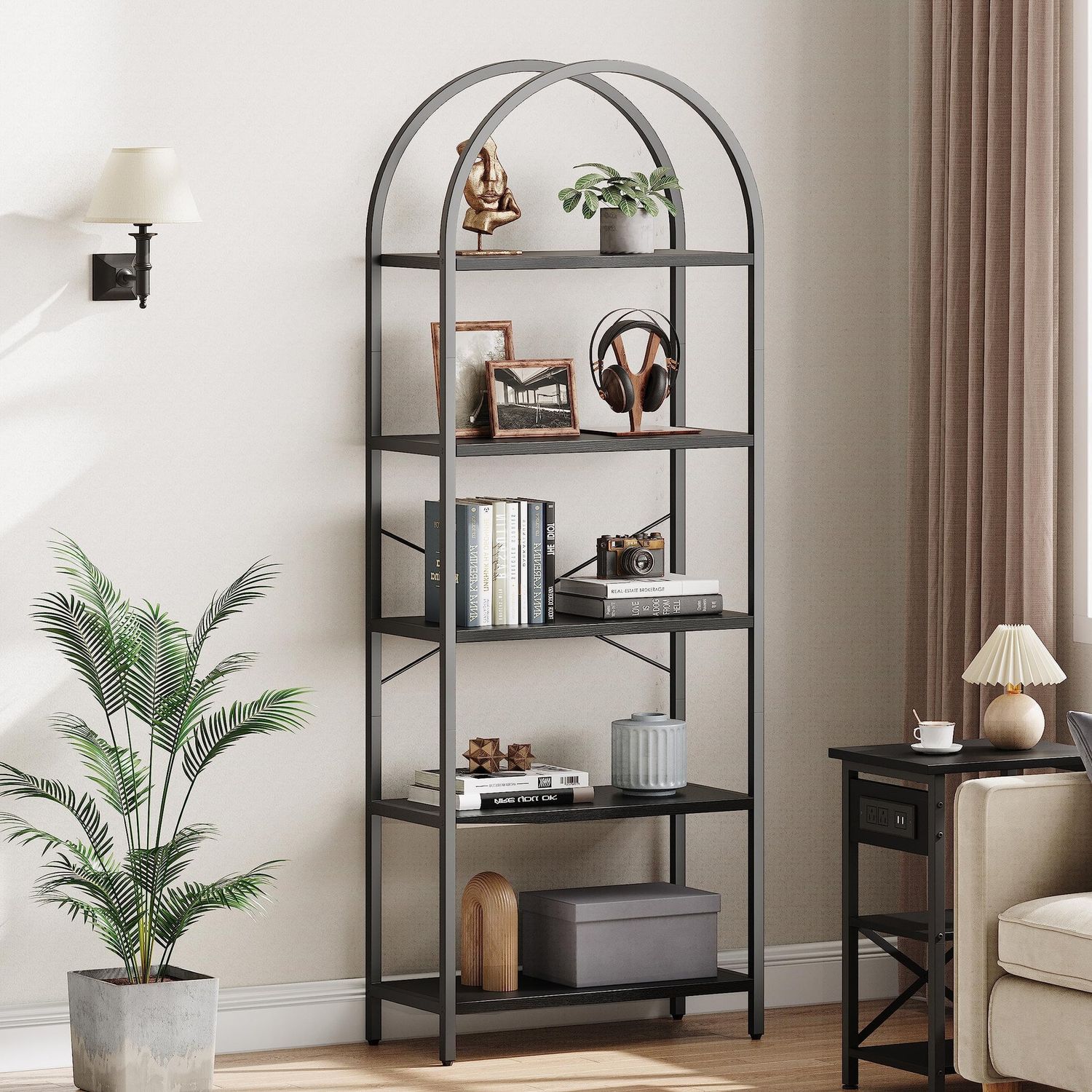 Arched Bookshelf 5-Tier Open Storage Shelves