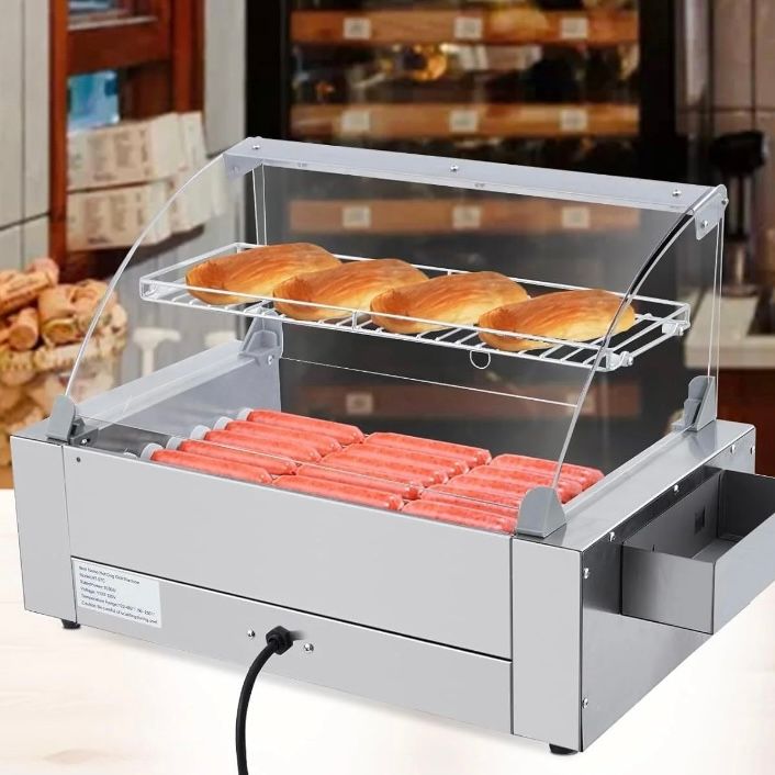 Hot Dog Roller Machine W/Cover, 30 Hot Dog 11 Roller Grill Cooker
