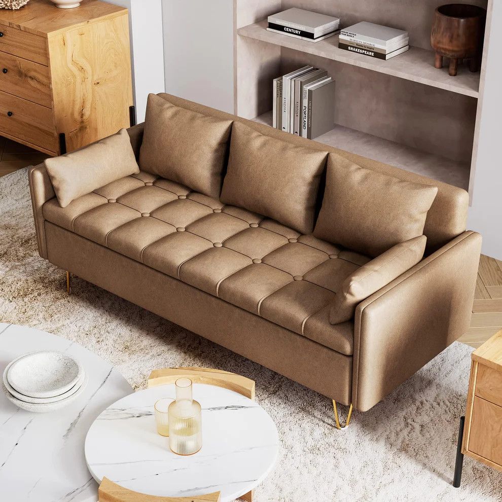 Faux Leather 3-Seater Sofa With Storage