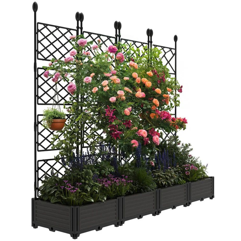 4Pcs Plastic Plant Box with Trellis