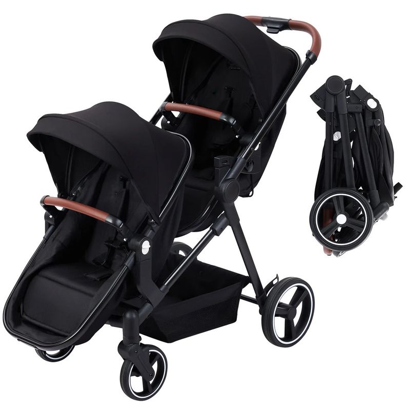 Double stroller for infants and toddlers convertible Black