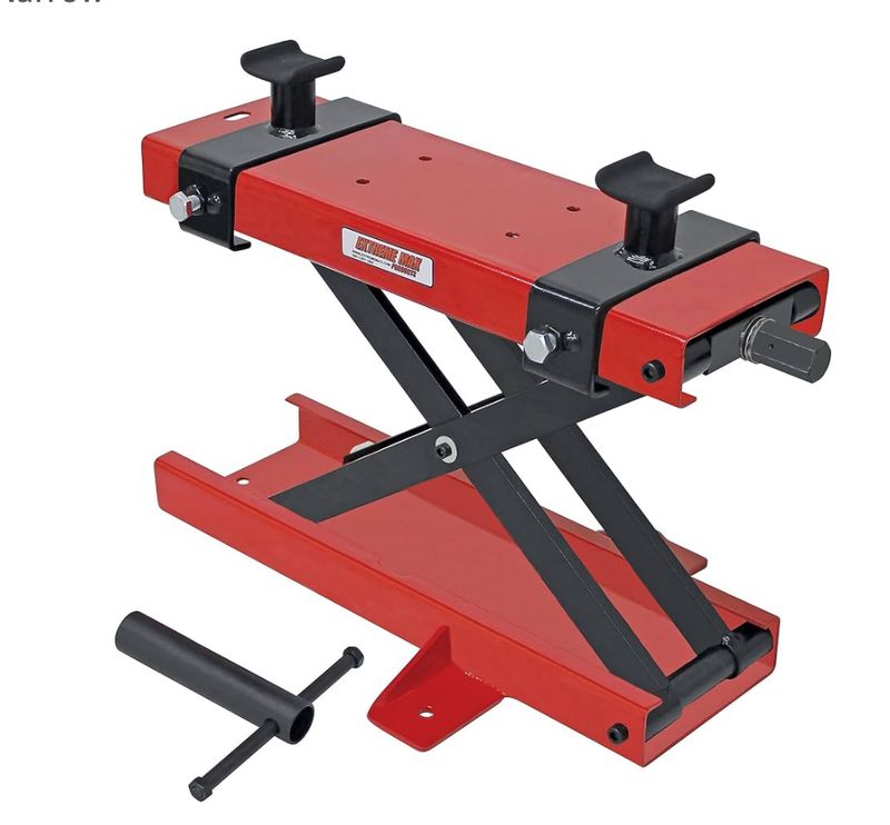 Motorcycle scissor light jack stand 1100lb cap.