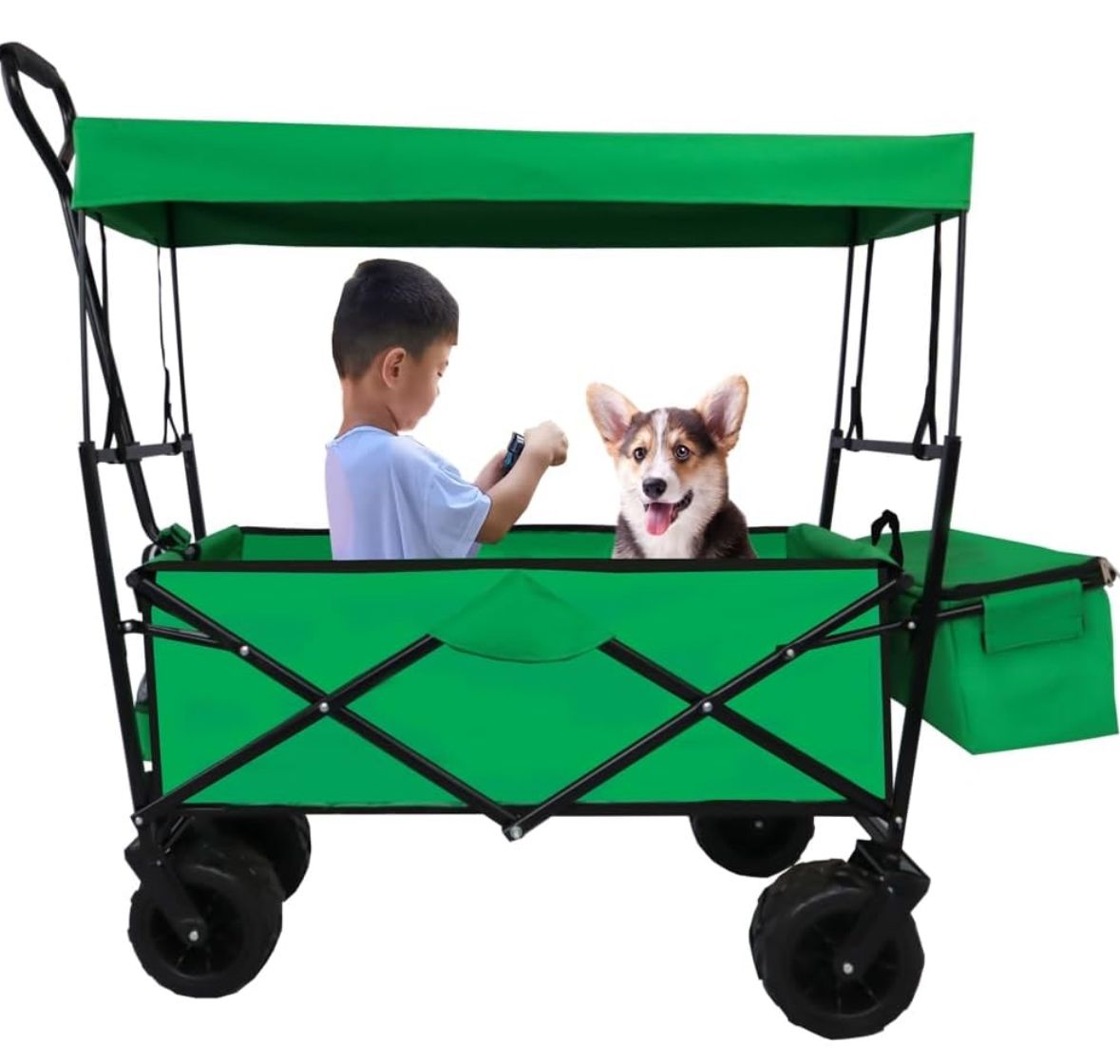 Folding cart with canopy - green